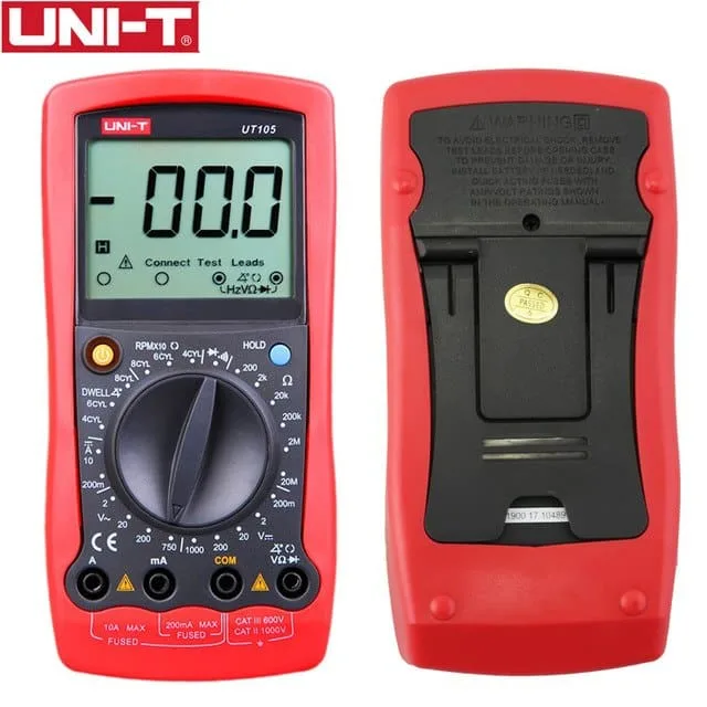 Uni T UT105 automotive digital multimeter for vehicle diagnostics measuring dwell angle and RPM